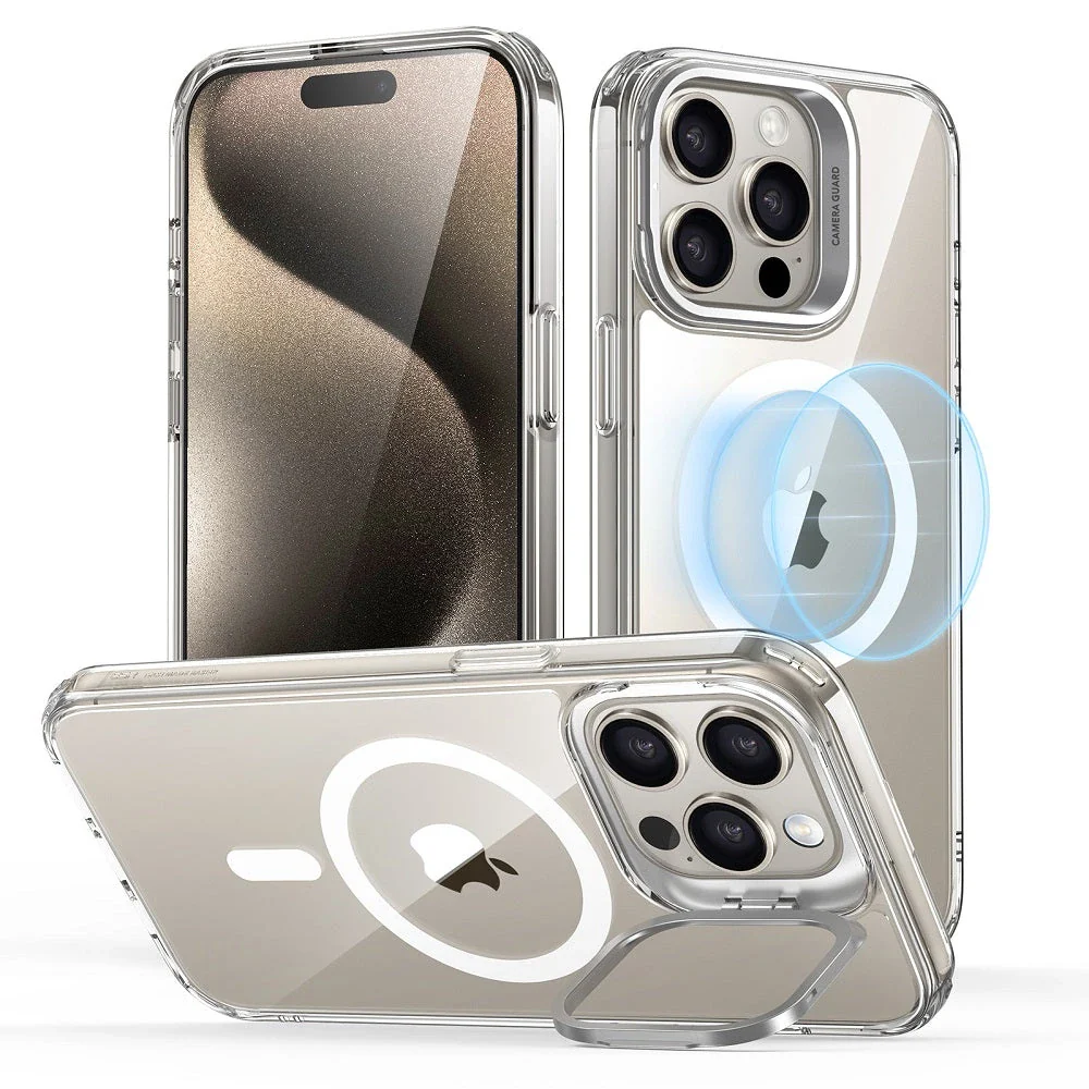 iPhone 15 Pro Max Classic Hybrid Case with Stash Stand (HaloLock) - Clear