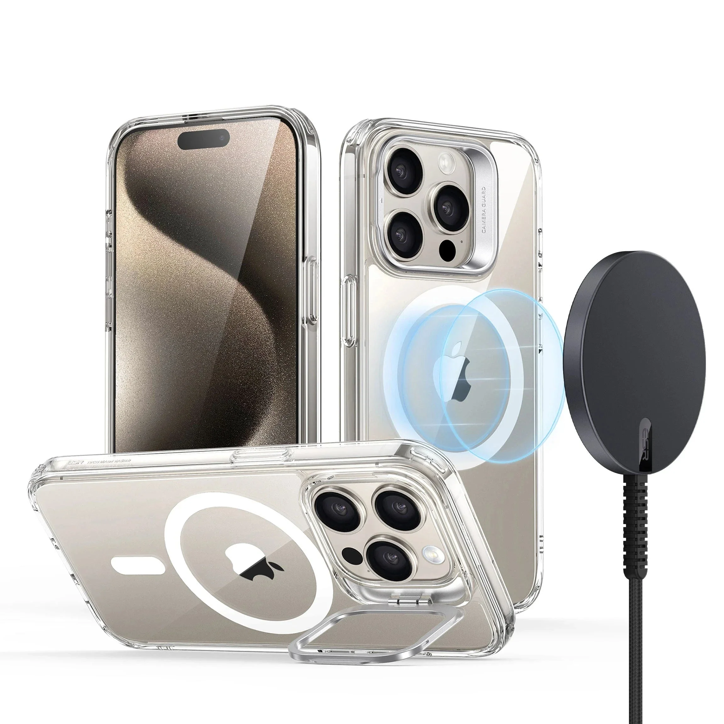 iPhone 15 Pro Max Snap-and-Stand Charging Bundle - Clear