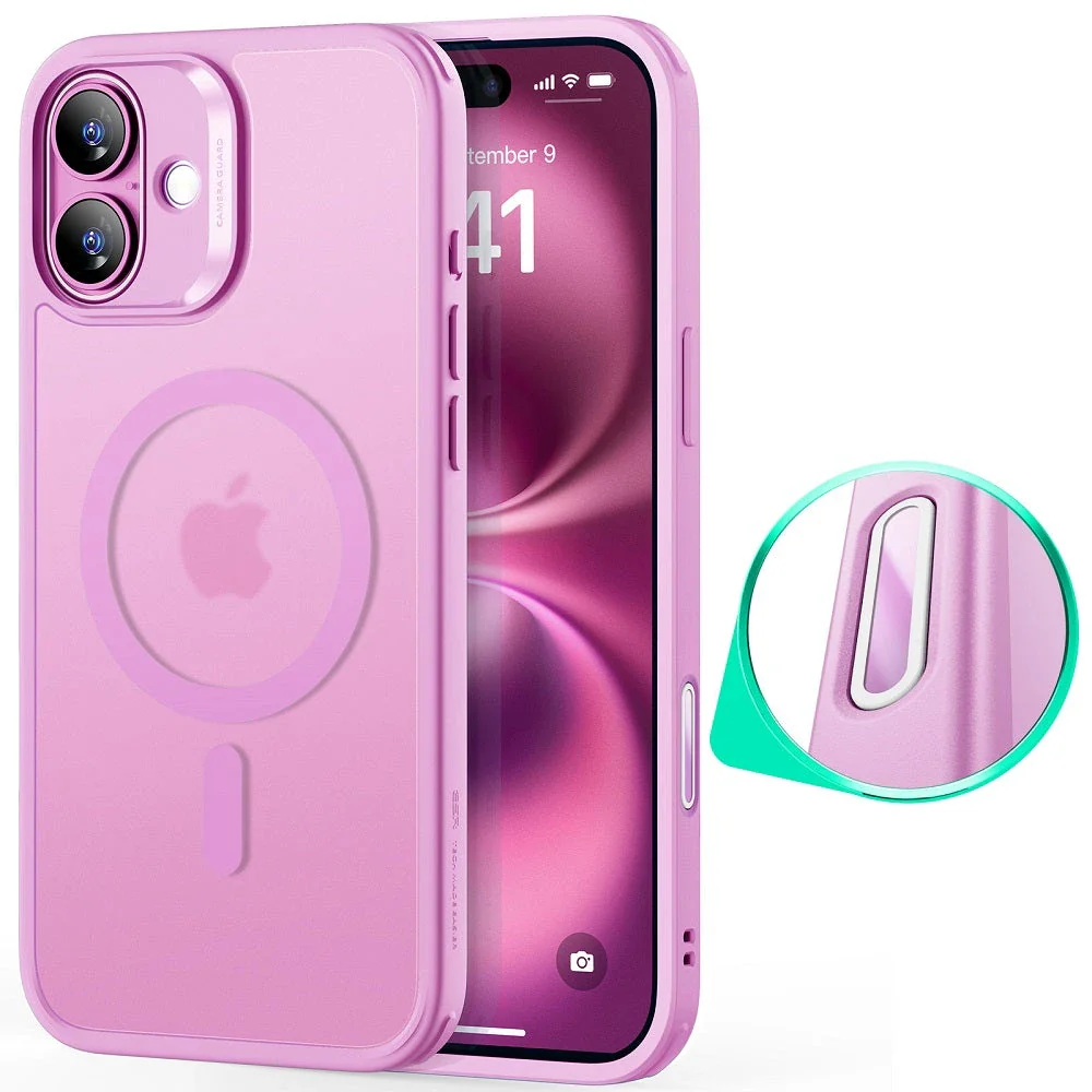 iPhone 16 HaloLock Classic Hybrid Case (Camera Control) - Frosted Pink