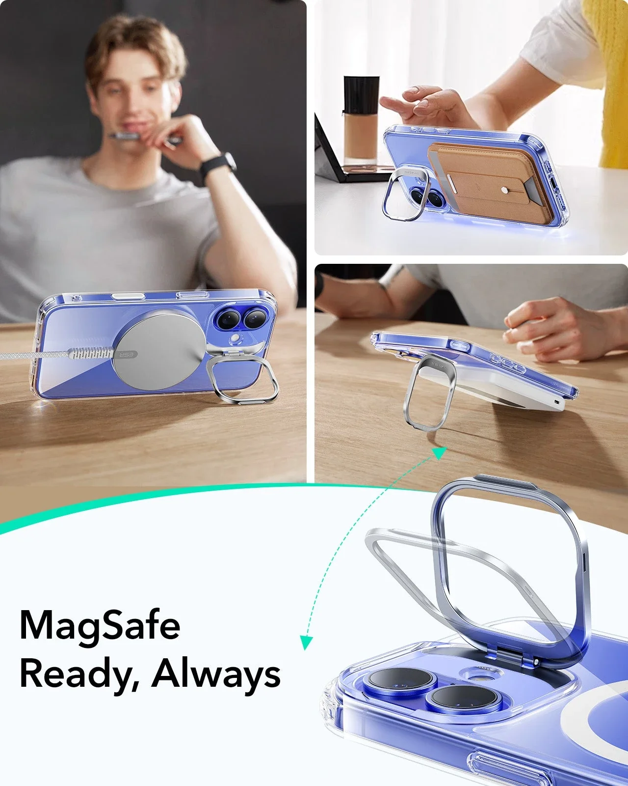 iPhone 16 Classic Hybrid Magnetic Case (Camera Control, Stash Stand) - Clear Green - Image 6