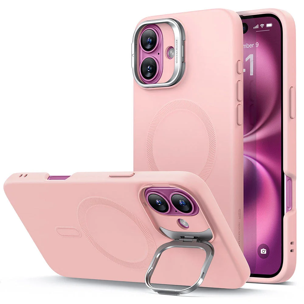 iPhone 16 Plus Cloud Soft Case with Stash Stand (HaloLock) - Pink