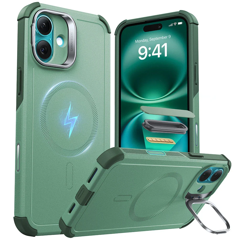 iPhone 16 Plus Cyber Tough Magnetic Case (Camera Control, Stash Stand) - Light Green