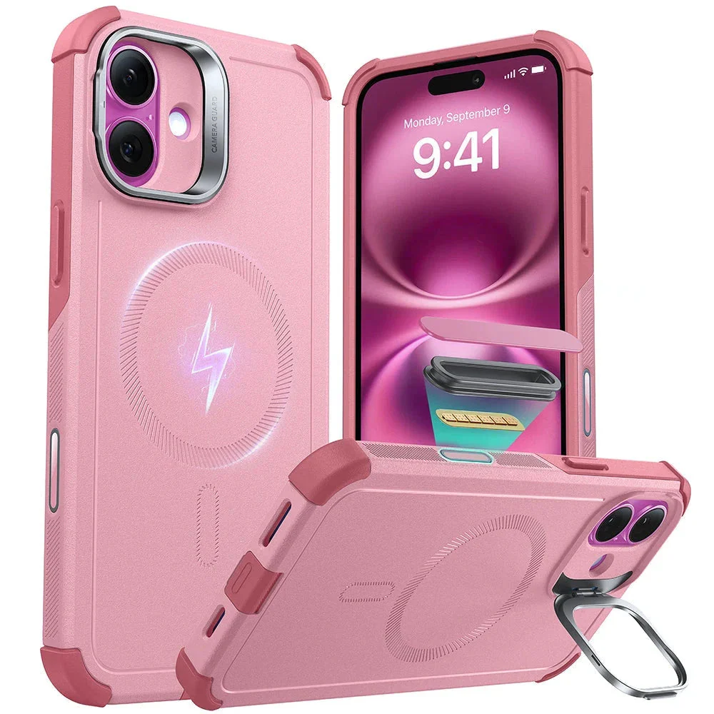 iPhone 16 Plus Cyber Tough Magnetic Case (Camera Control, Stash Stand) - Pink