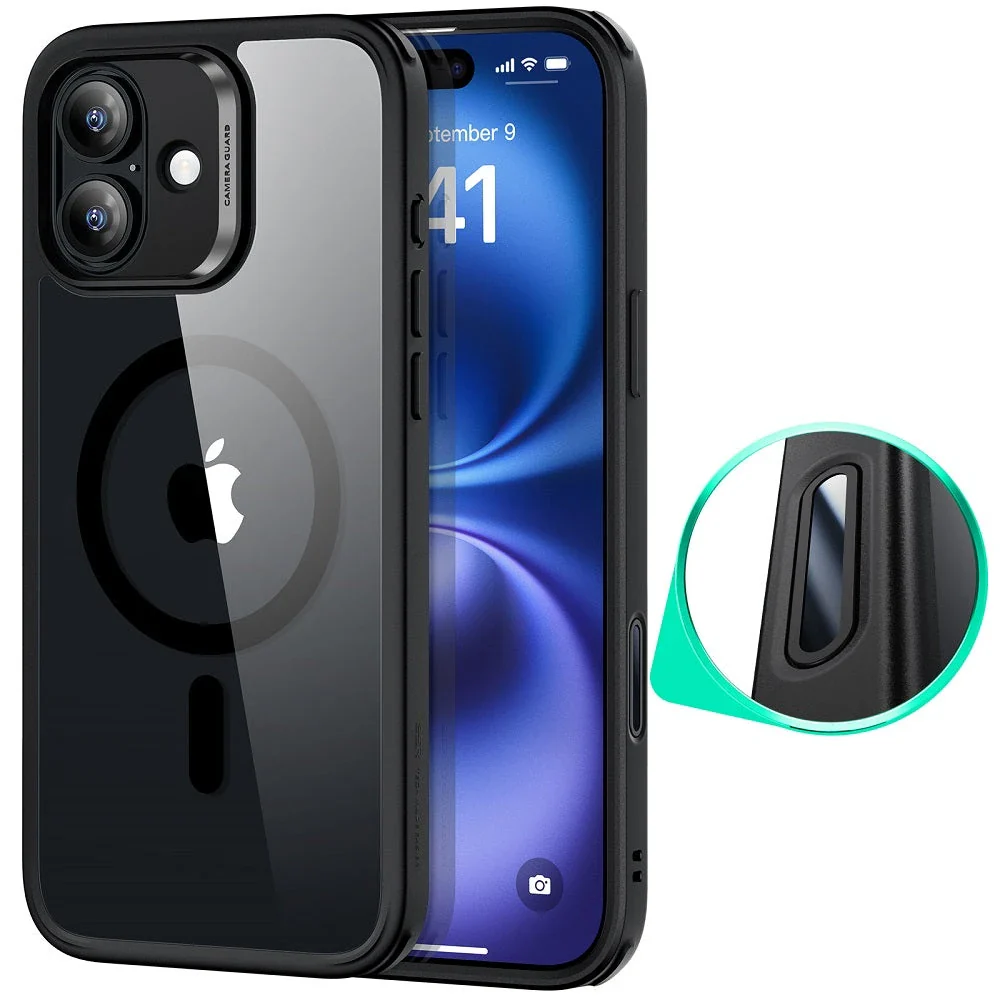iPhone 16 Plus HaloLock Classic Hybrid Case (Camera Control) - Clear Black