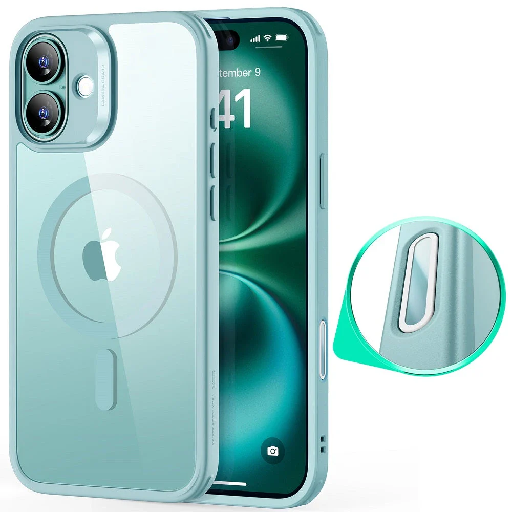 iPhone 16 Plus HaloLock Classic Hybrid Case (Camera Control) - Clear Green