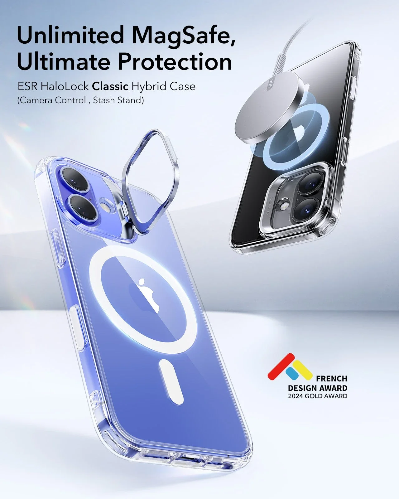 iPhone 16 Plus Classic Hybrid Magnetic Case (Camera Control, Stash Stand) - Clear Blue - Image 2