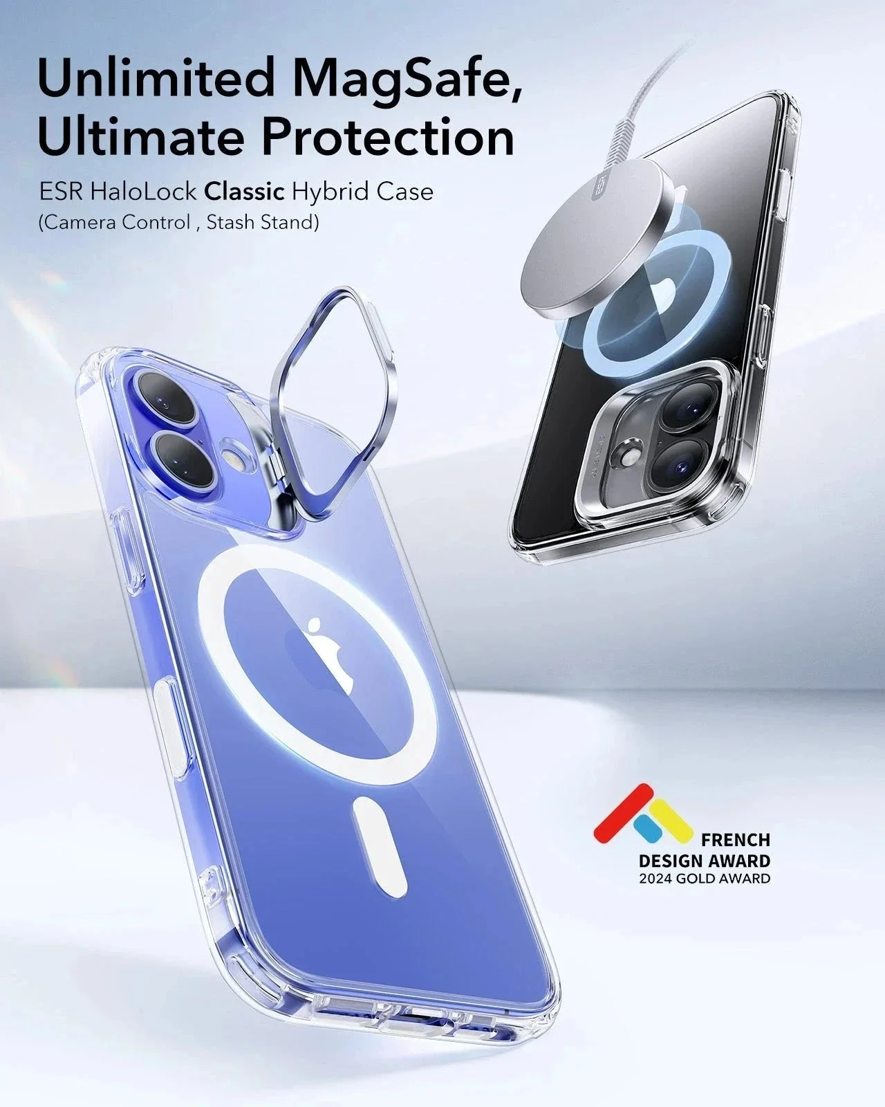 iPhone 16 Plus Classic Hybrid Magnetic Case (Camera Control, Stash Stand) - Clear - Image 2