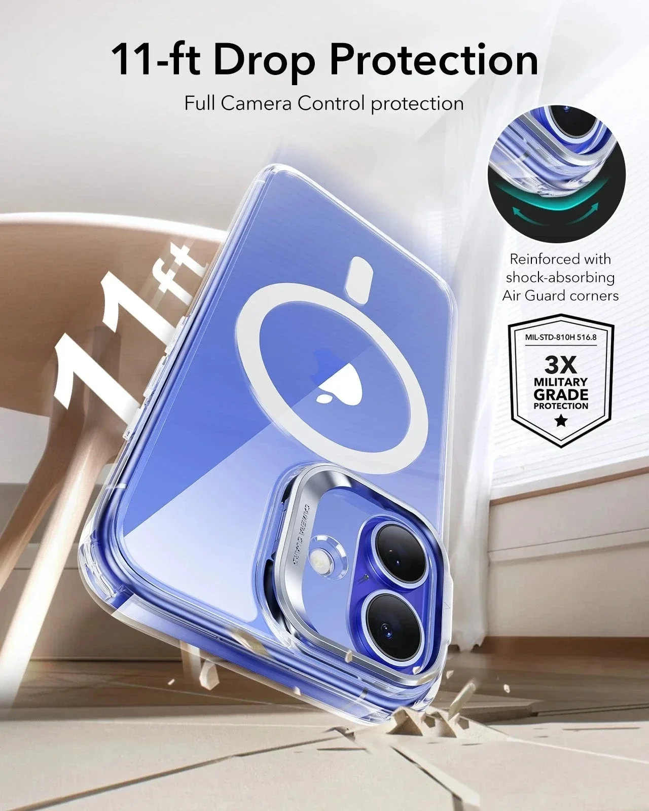 iPhone 16 Plus Classic Hybrid Magnetic Case (Camera Control, Stash Stand) - Clear - Image 8