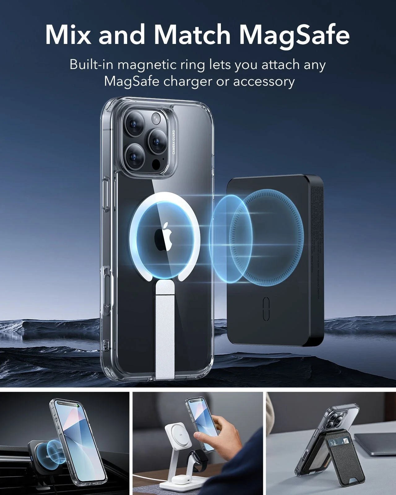 iPhone 16 Pro Boost Flickstand Case (HaloLock) - Clear Black - Image 5
