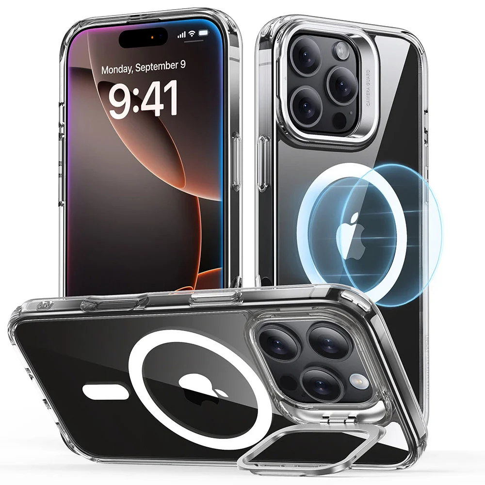 iPhone 16 Pro Classic Hybrid Case with Stash Stand (HaloLock) - Clear