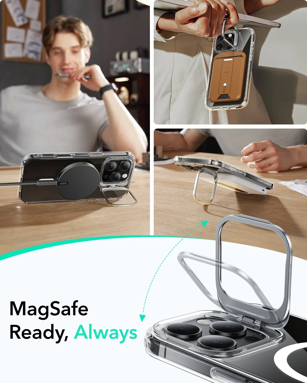 iPhone 16 Pro Classic Hybrid Case with Stash Stand (HaloLock) - Frosted Pink - Image 4