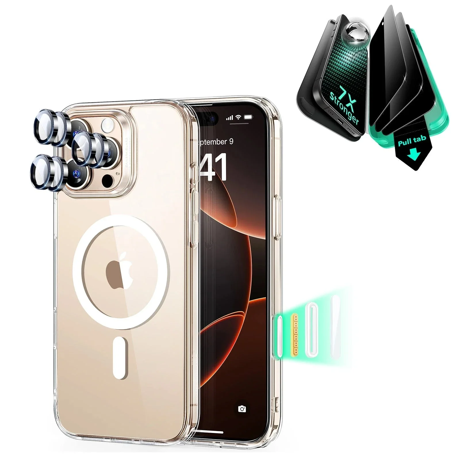 iPhone 16 Pro Classic Hybrid Magnetic Case (Camera Control) & Privacy Screen Protector Bundle - Clear