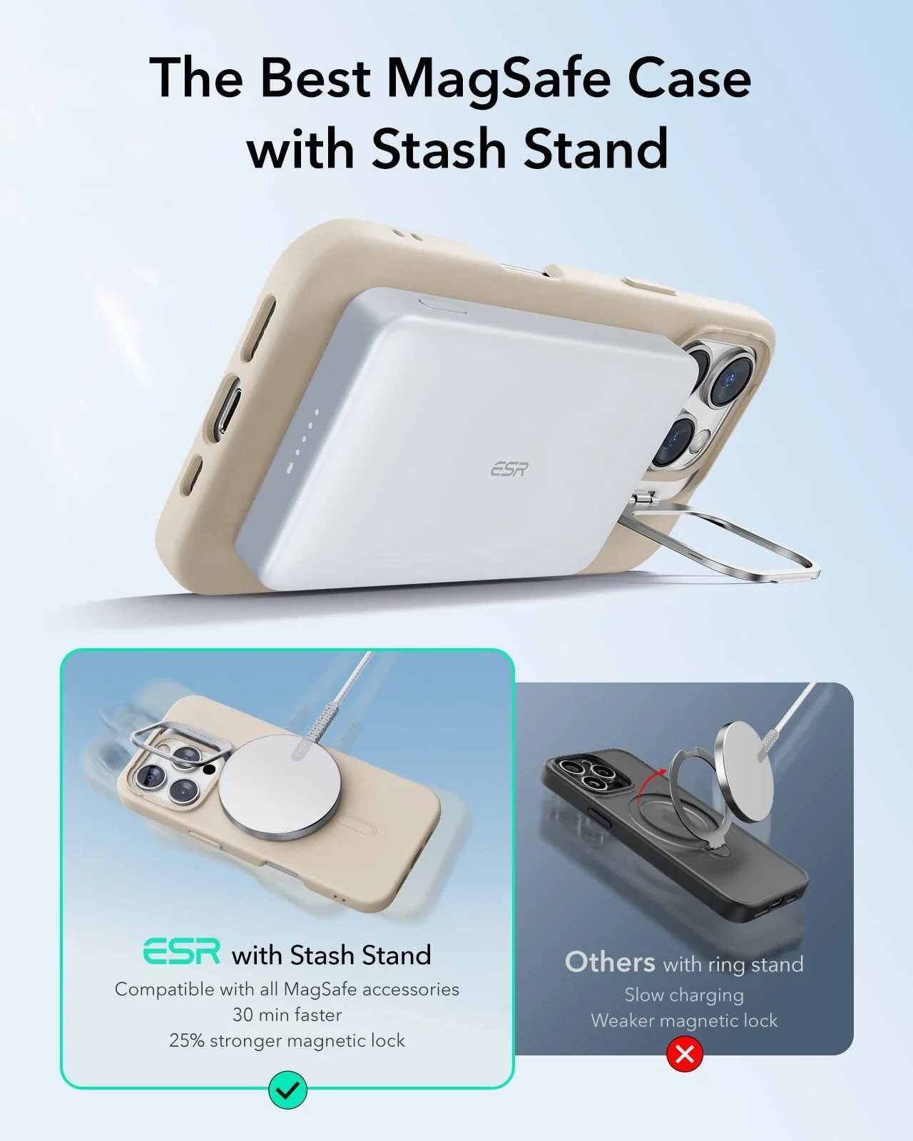 iPhone 16 Pro Cloud Soft Case with Stash Stand (HaloLock) - Light Tan - Image 3