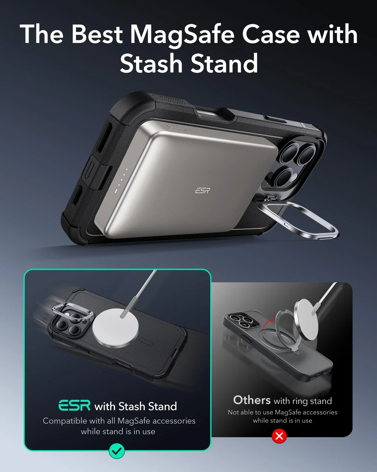 iPhone 16 Pro Cyber Tough Case with Stash Stand Protection Bundle - Gray - Image 4