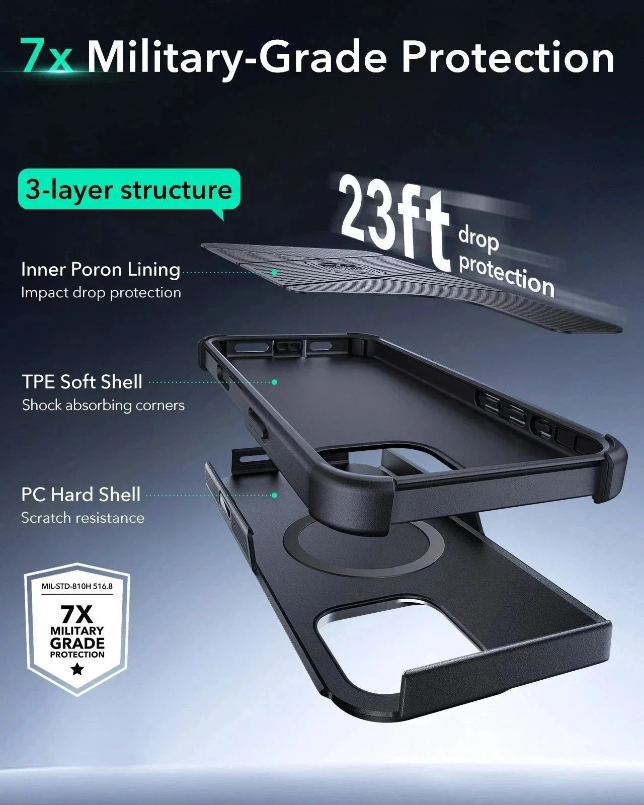 iPhone 16 Pro Cyber Tough Magnetic Case Privacy Protection Bundle (Camera Control, Stash Stand) - Black - Image 6