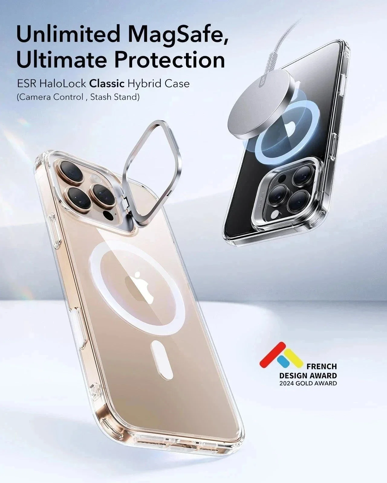 iPhone 16 Pro Classic Hybrid Magnetic Case (Camera Control, Stash Stand) - Clear - Image 2