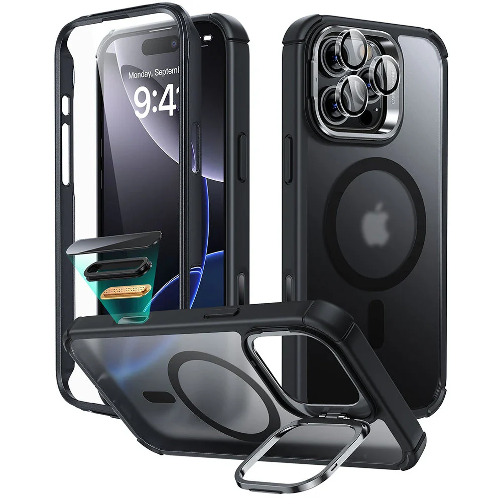 iPhone 16 Pro Max Armor Tough Magnetic Case (Camera Control, Stash Stand) - Frosted Black
