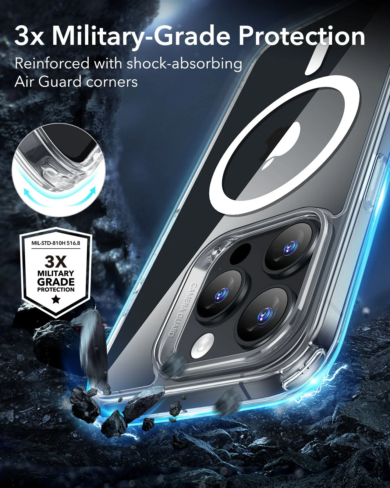 iPhone 16 Pro Max Classic Hybrid Case (HaloLock) - Clear Grey - Image 4