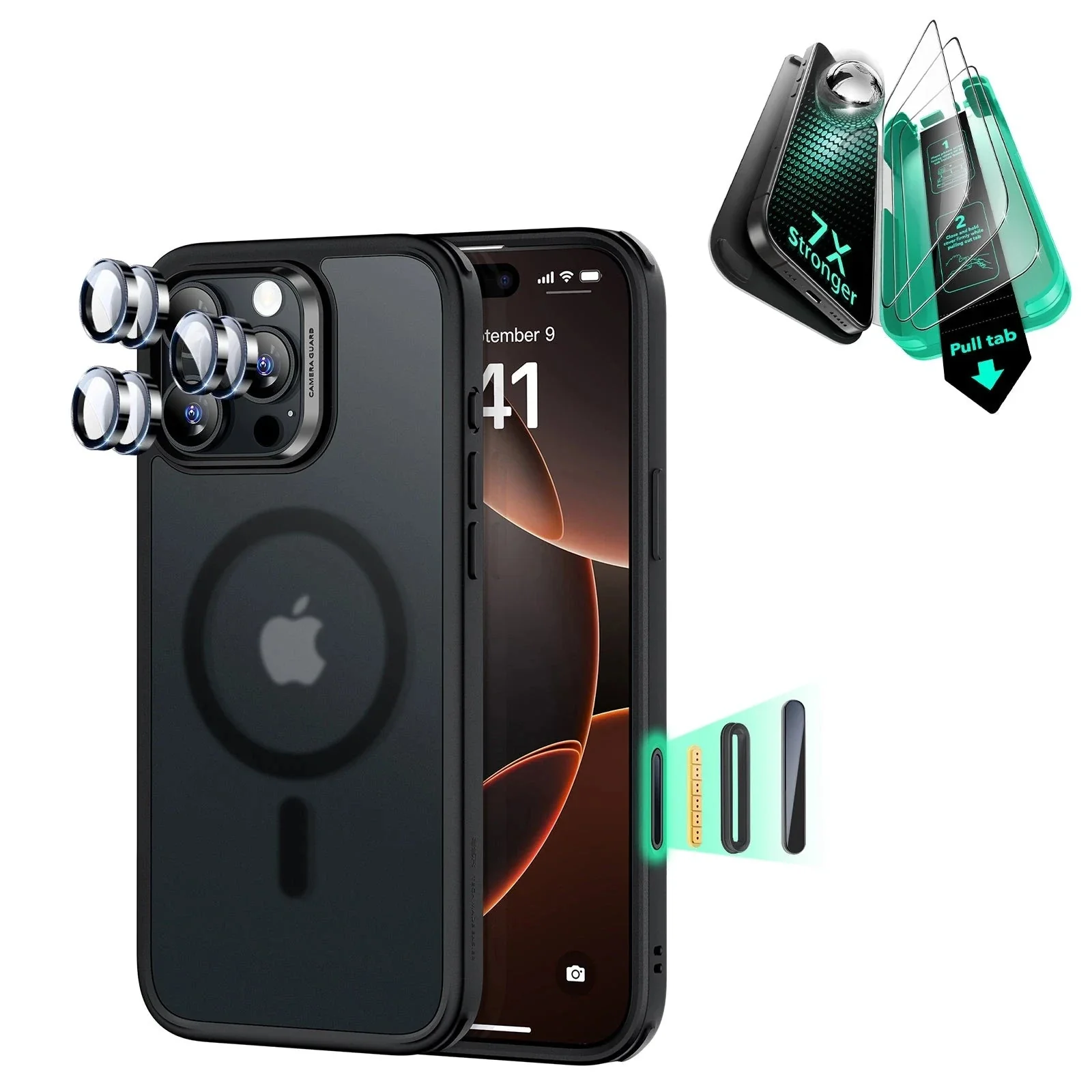 iPhone 16 Pro Max Classic Hybrid Magnetic Case (Camera Control) & Screen Protection Bundle - Frosted Black