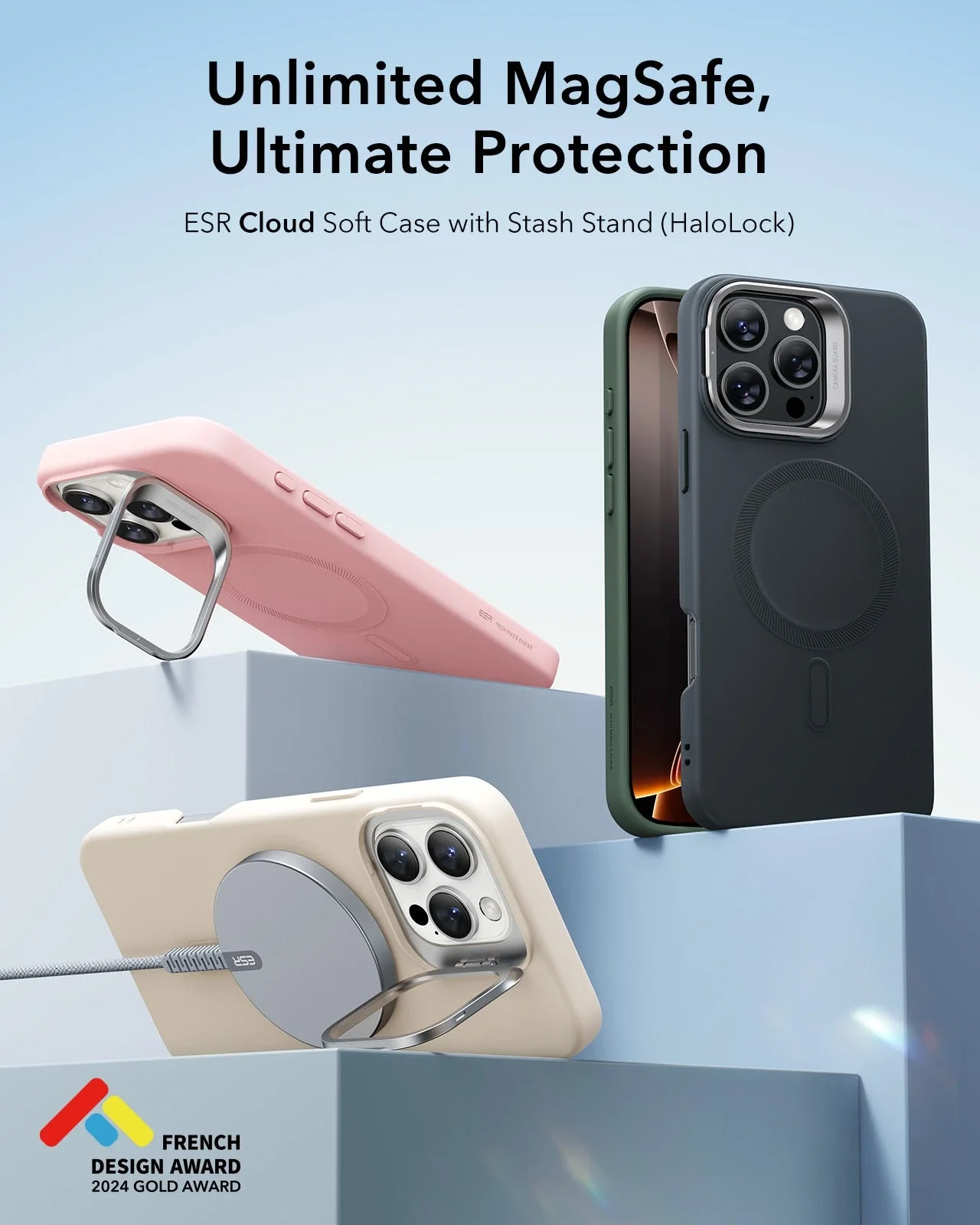 iPhone 16 Pro Max Cloud Soft Case with Stash Stand (HaloLock) - Black - Image 2