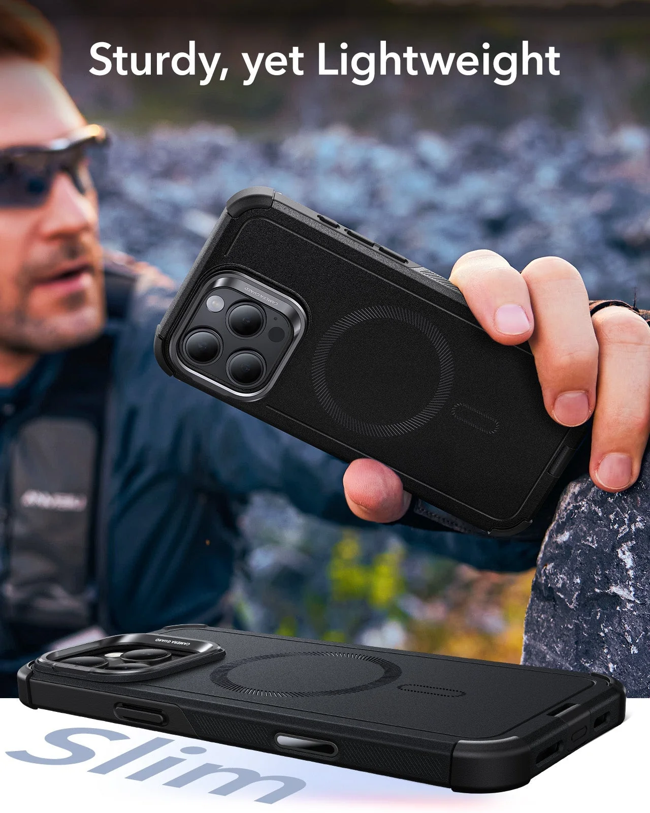 iPhone 16 Pro Max Cyber Tough Magnetic Case Protection Bundle (Camera Control, Stash Stand) - Black - Image 9