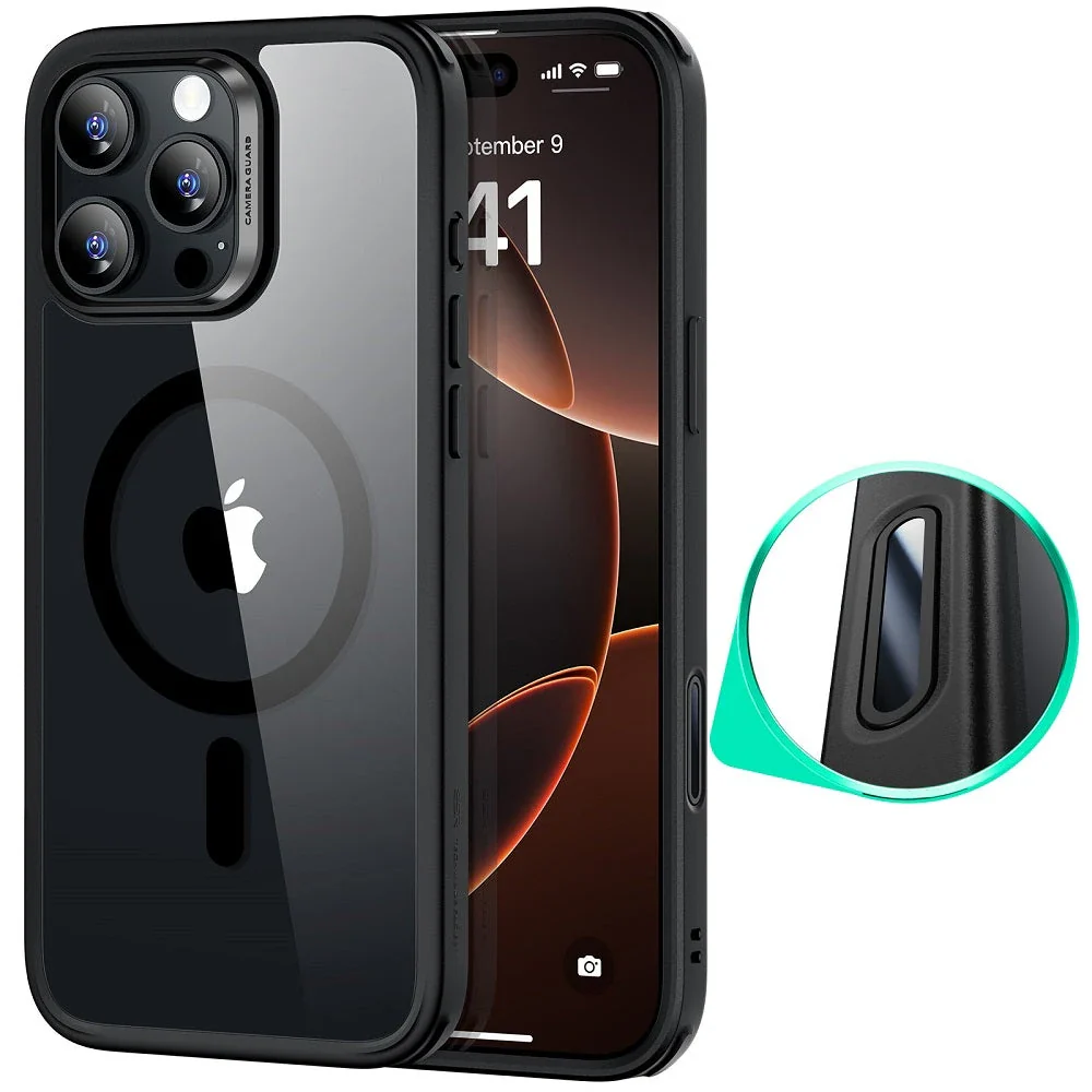 iPhone 16 Pro Max HaloLock Classic Hybrid Case (Camera Control) - Clear Black