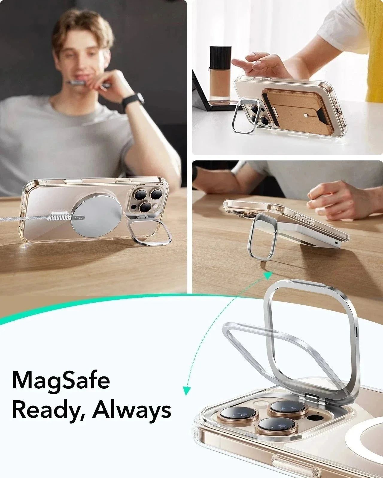 iPhone 16 Pro Max Classic Hybrid Magnetic Case (Camera Control, Stash Stand) - Clear - Image 6