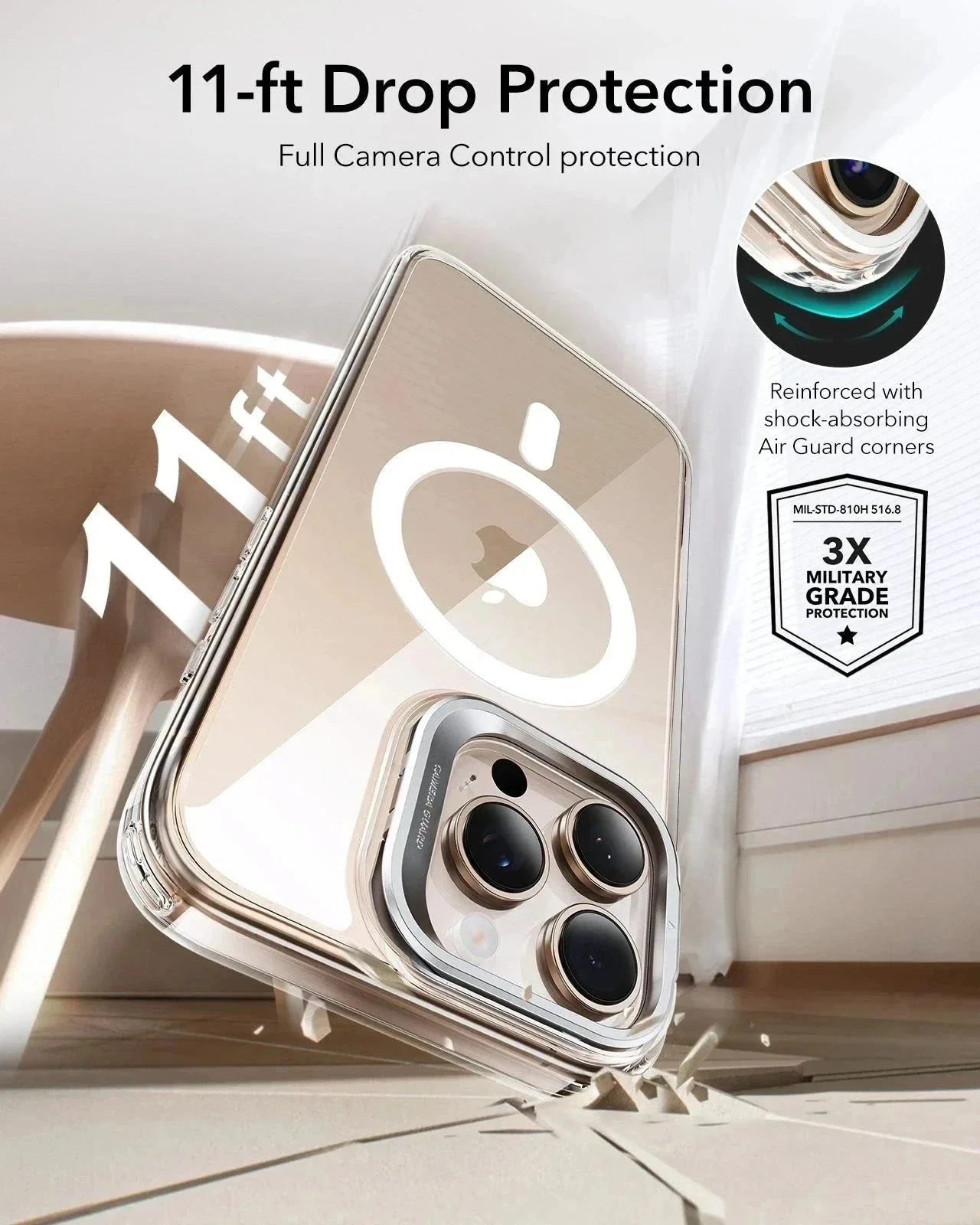 iPhone 16 Pro Max Classic Hybrid Magnetic Case (Camera Control, Stash Stand) - Clear - Image 8