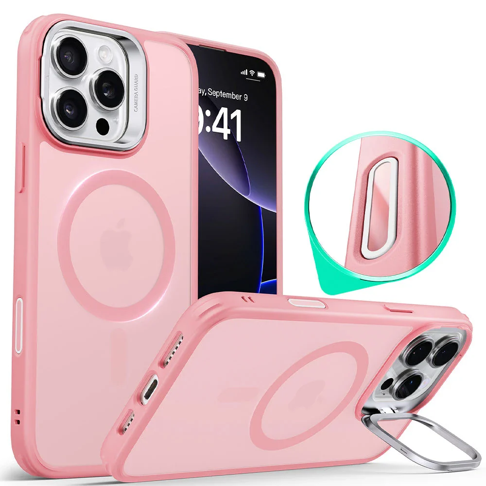 iPhone 16 Pro Max Classic Hybrid Magnetic Case (Camera Control, Stash Stand) - Frosted Pink