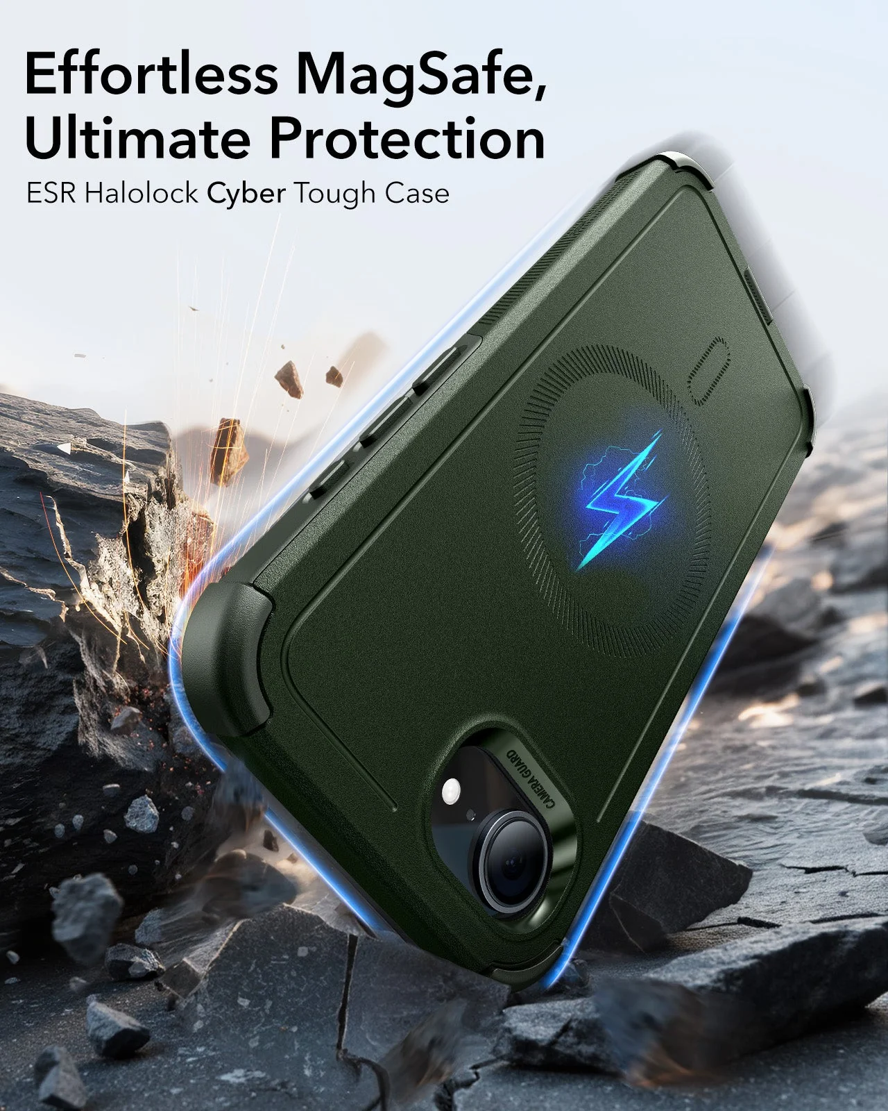iPhone 16e HaloLock Cyber Tough Case - Dark Green - Image 2