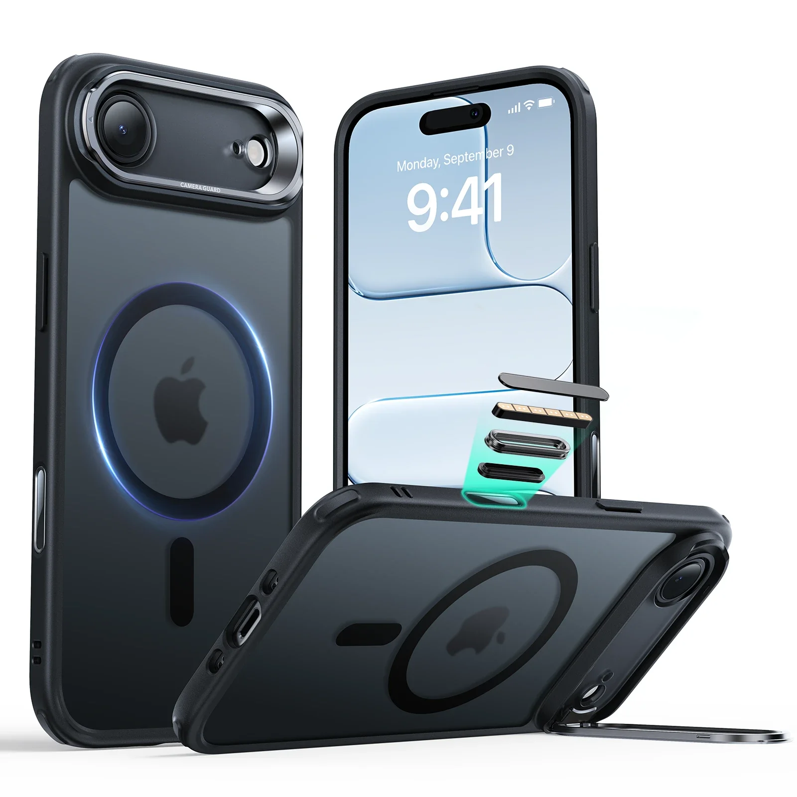 iPhone Air Classic Hybrid Magnetic Case (Camera Control, Stash Stand) - Frosted Black