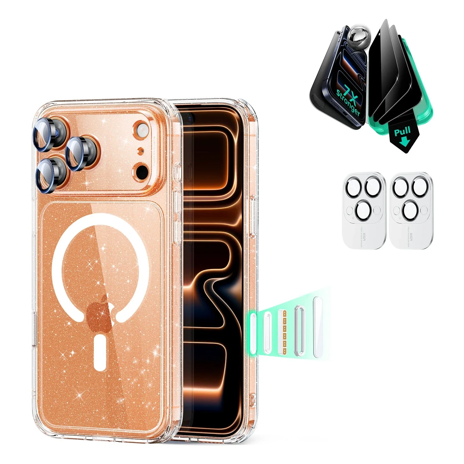 iPhone 17 Pro Max Bundle Classic Hybrid Magnetic Case (Camera Control) and Armorite Privacy Screen Protector - Clear Shimmer