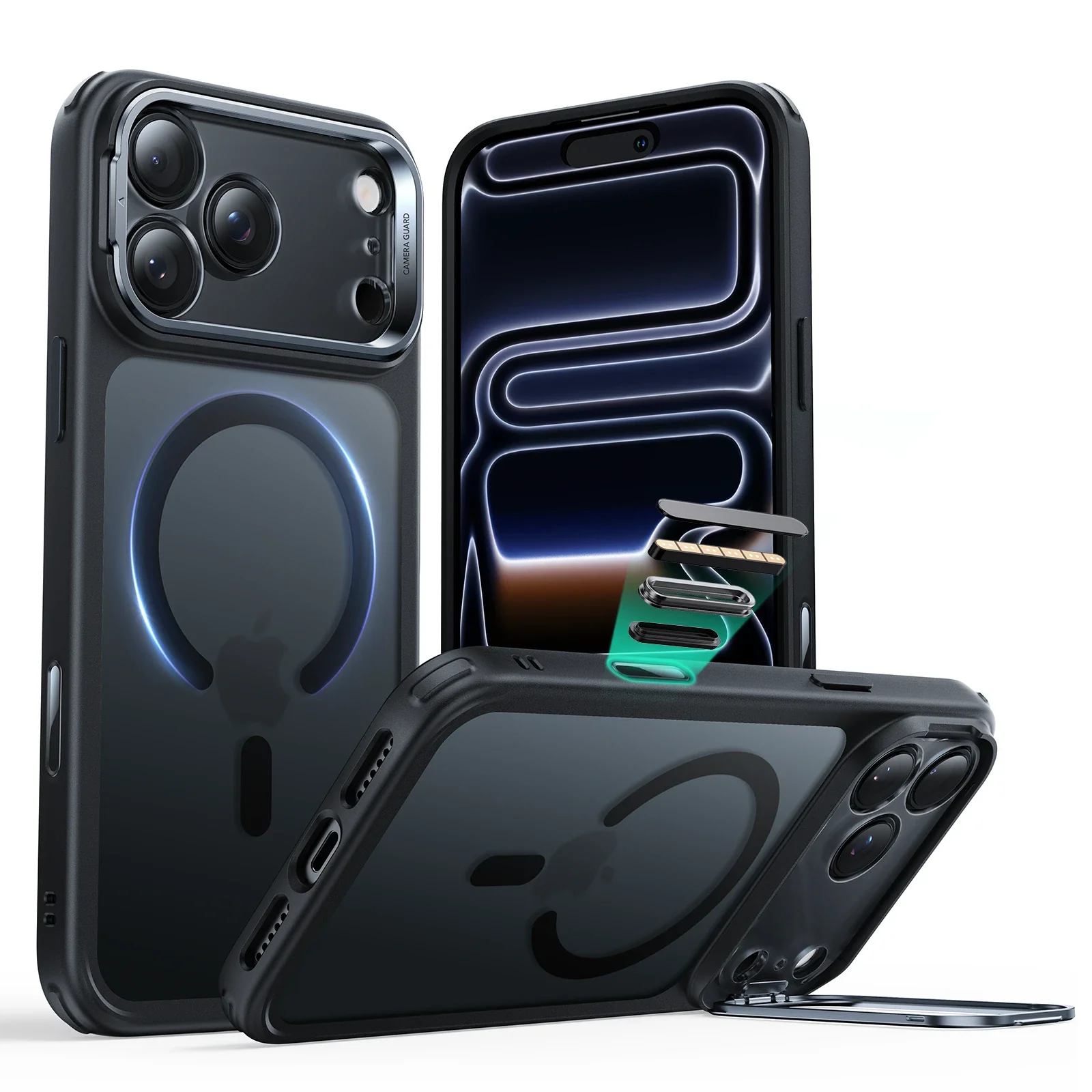 iPhone 17 Pro Classic Hybrid Magnetic Case (Camera Control, Stash Stand) - Frosted Black