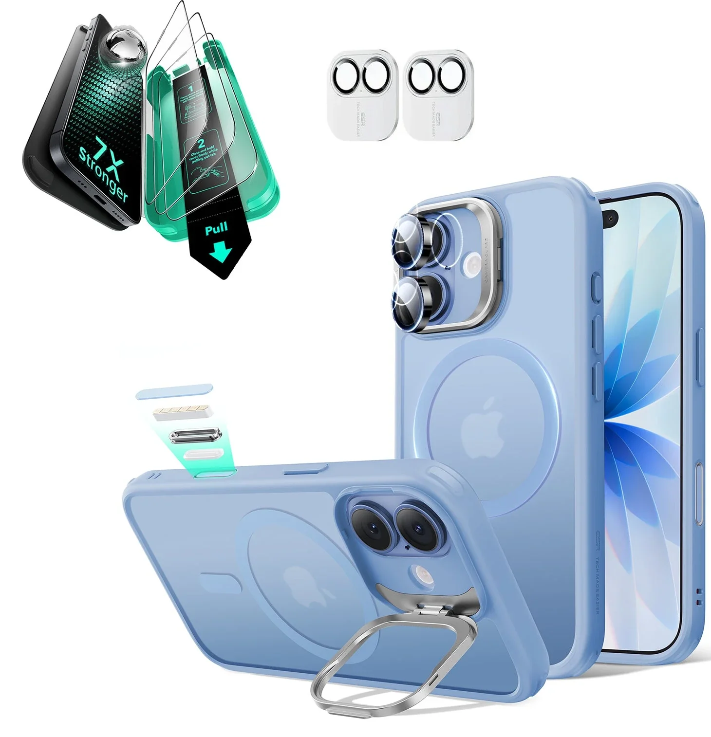iPhone 17 Bundle Classic Hybrid Magnetic Case (Camera Control, Stash Stand) and Armorite Screen Protector - Frosted Light Blue