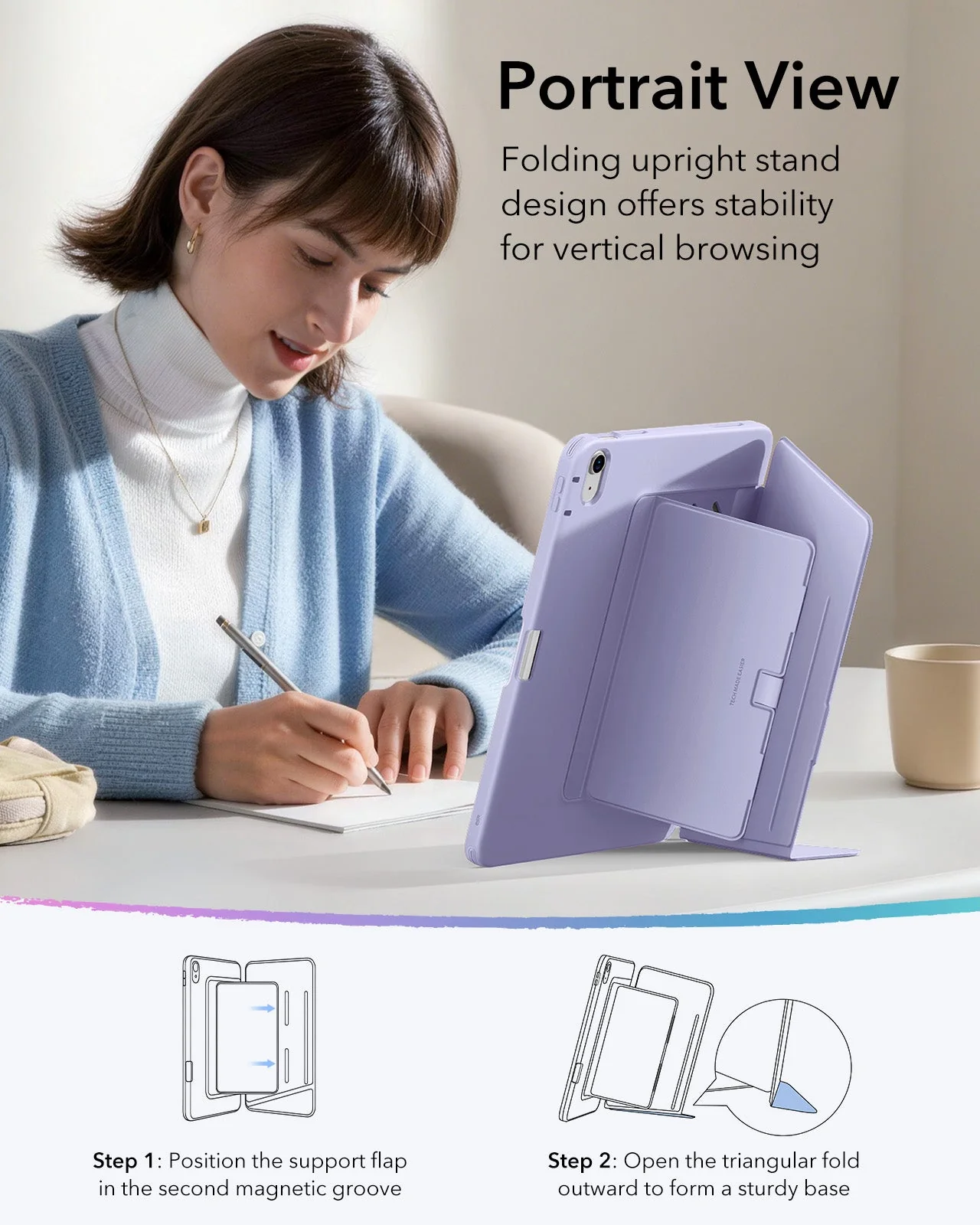 iPad 11" (A16) 2025 Bundle Flip Magnetic Case with Pencil Holder & Armorite® Paper-Feel Protection - Light Purple - Image 6