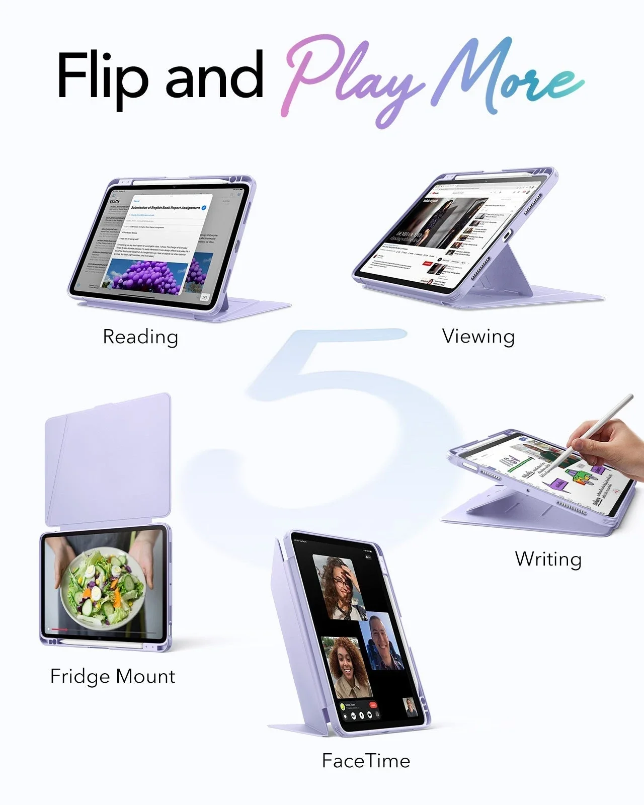 iPad Air 11" (M3) 2025 Bundle Flip Magnetic Case with Pencil Holder, Paper-Feel Magnetic & Armorite® Protection - Light Purple - Image 3