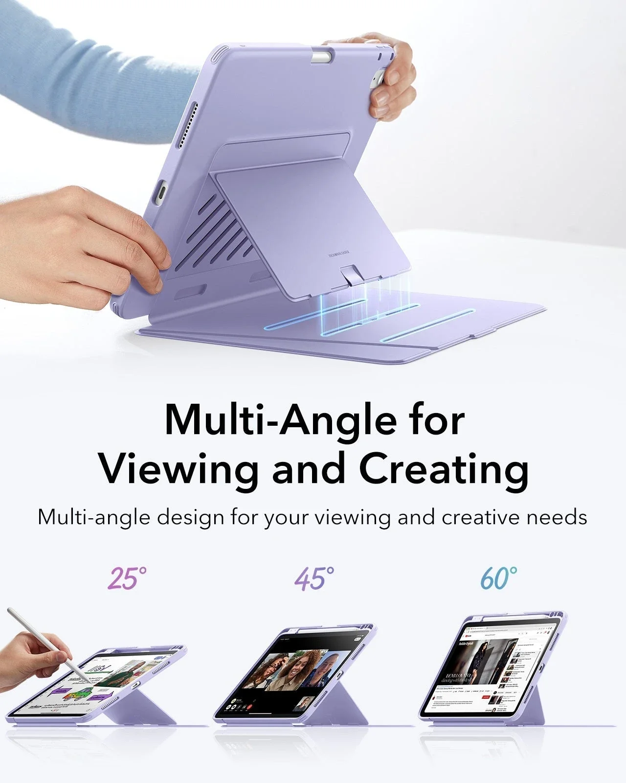iPad Air 11" (M3) 2025 Bundle Flip Magnetic Case with Pencil Holder, Paper-Feel Magnetic & Armorite® Protection - Light Purple - Image 4