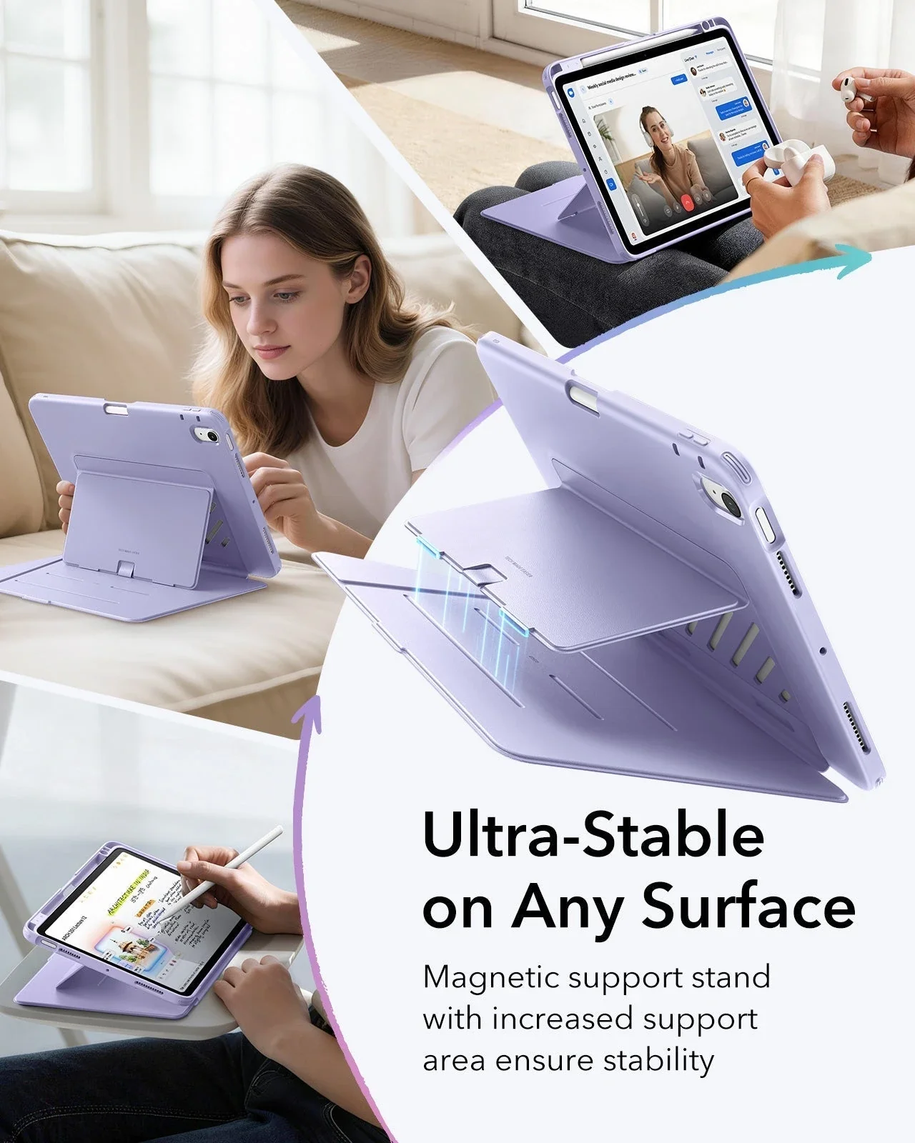 iPad Air 11" (M3) 2025 Bundle Flip Magnetic Case with Pencil Holder, Paper-Feel Magnetic & Armorite® Protection - Light Purple - Image 5