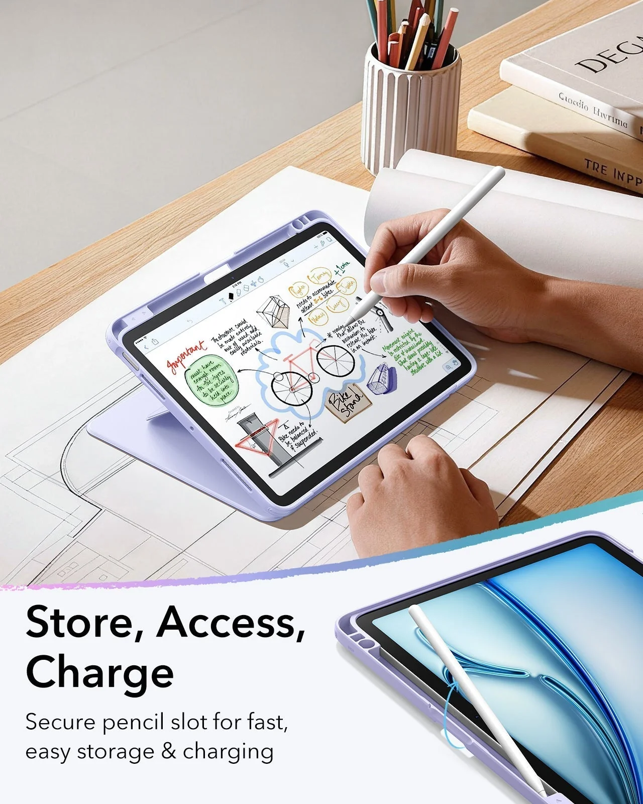 iPad Air 11" (M3) 2025 Bundle Flip Magnetic Case with Pencil Holder, Paper-Feel Magnetic & Armorite® Protection - Light Purple - Image 7