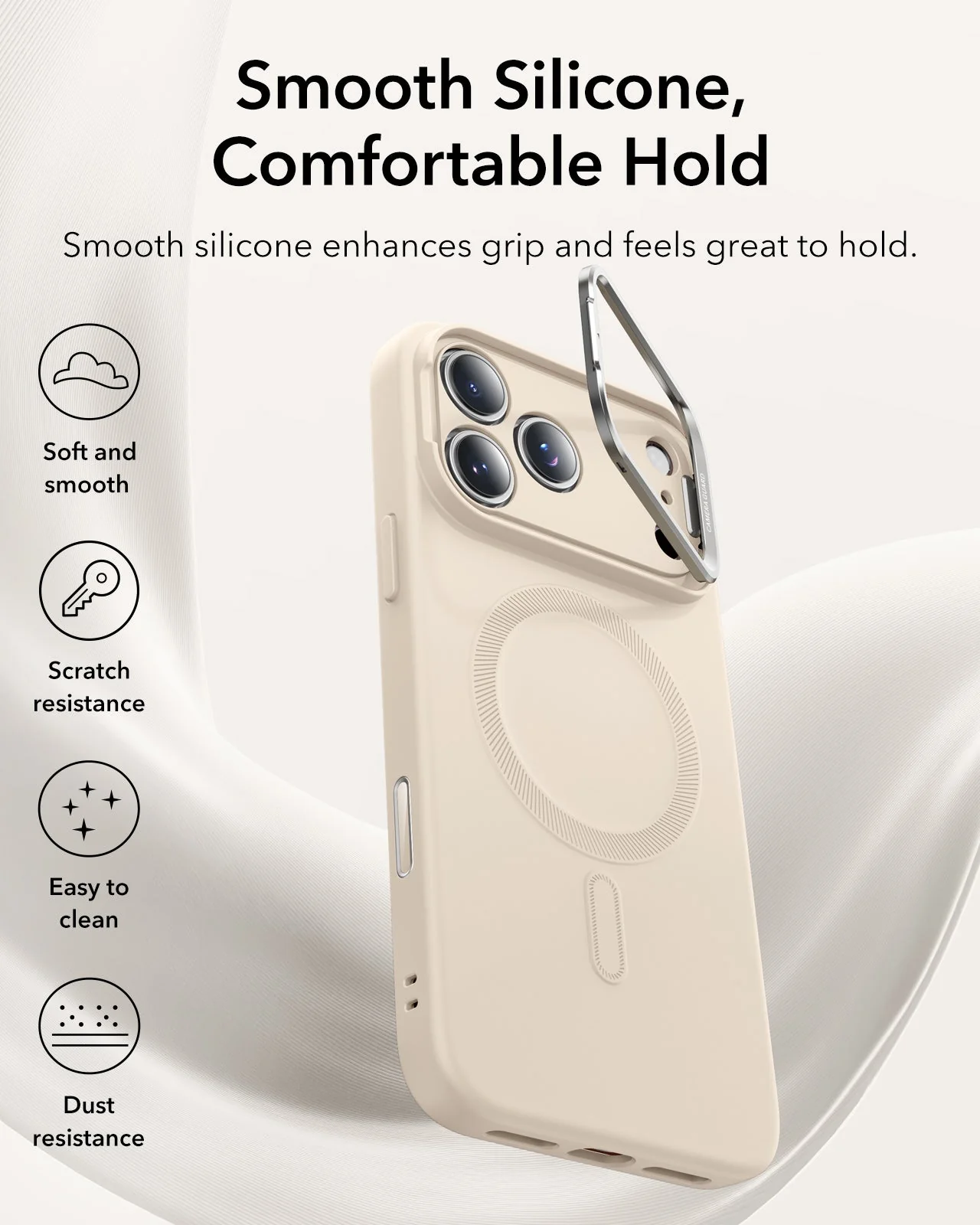 iPhone 17 Pro Cloud Soft Magnetic Case (Camera Control, Stash Stand) - Light Tan - Image 3