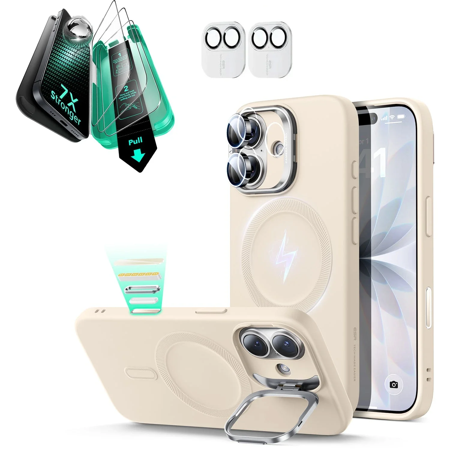 iPhone 17 Cloud Soft Magnetic Case (Camera Control, Stash Stand) Armorite Protection Bundle - Light Tan