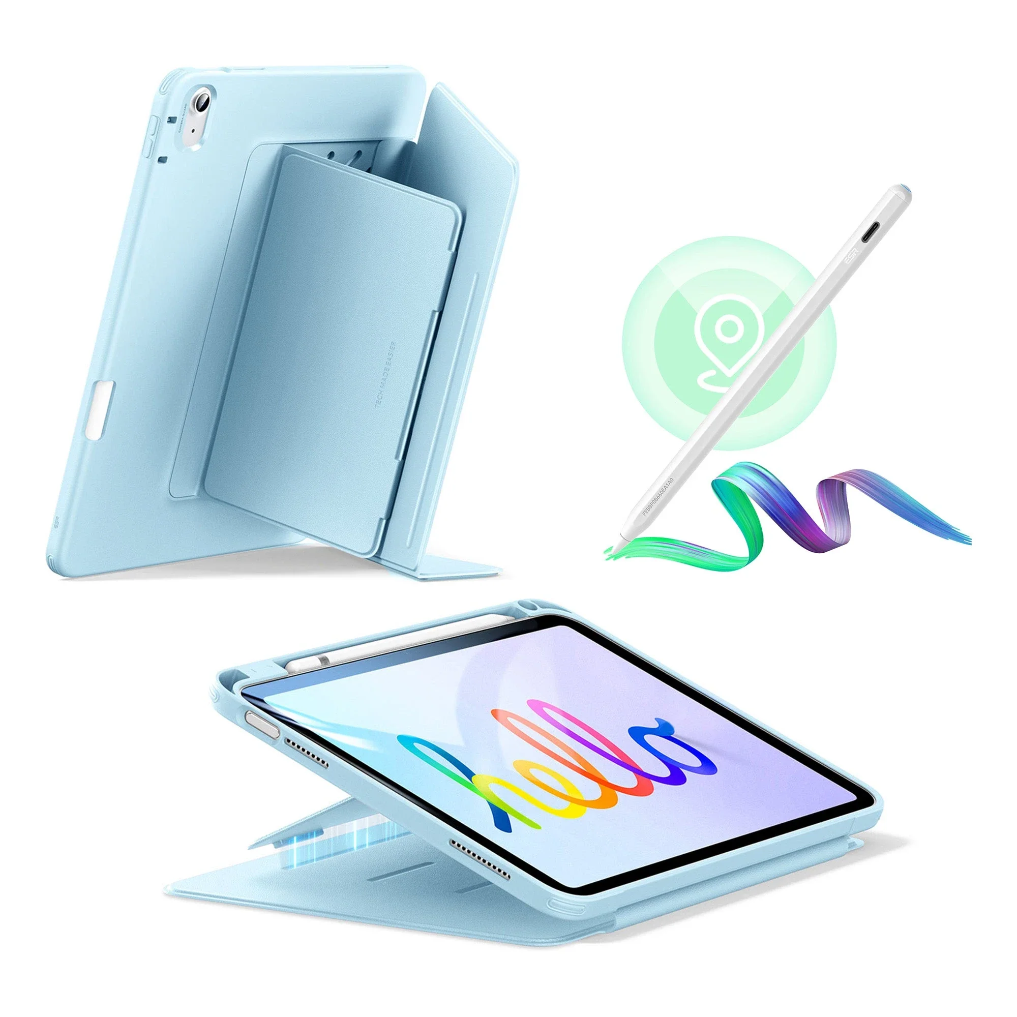 iPad 10th Gen Bundle Flip Magnetic Case with Geo Digital Pencil - Sky Blue