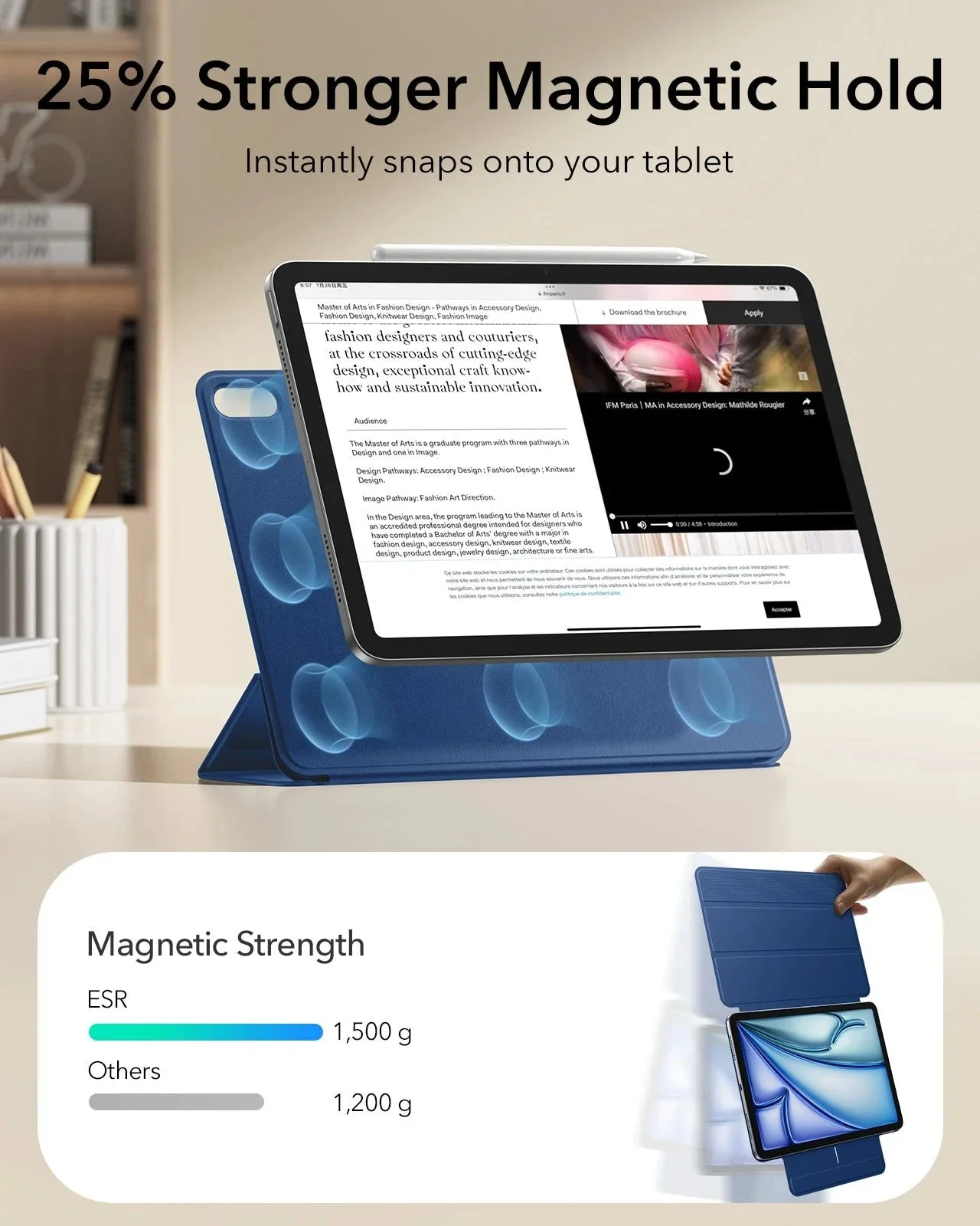 iPad Air 11" (M4) 2026 Rebound Magnetic Case - Navy Blue - Image 6