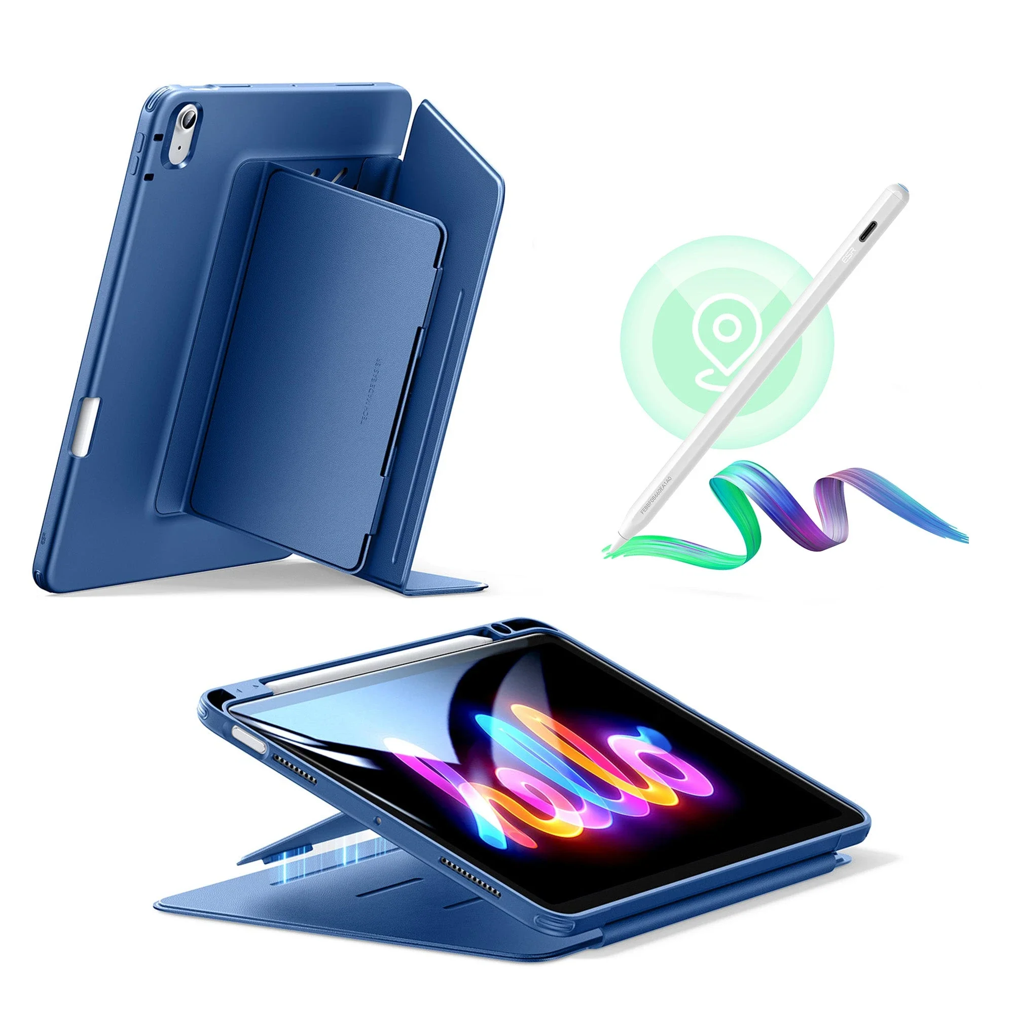 iPad Air 11" (2024) Bundle Flip Magnetic Case with Geo Digital Pencil - Navy Blue