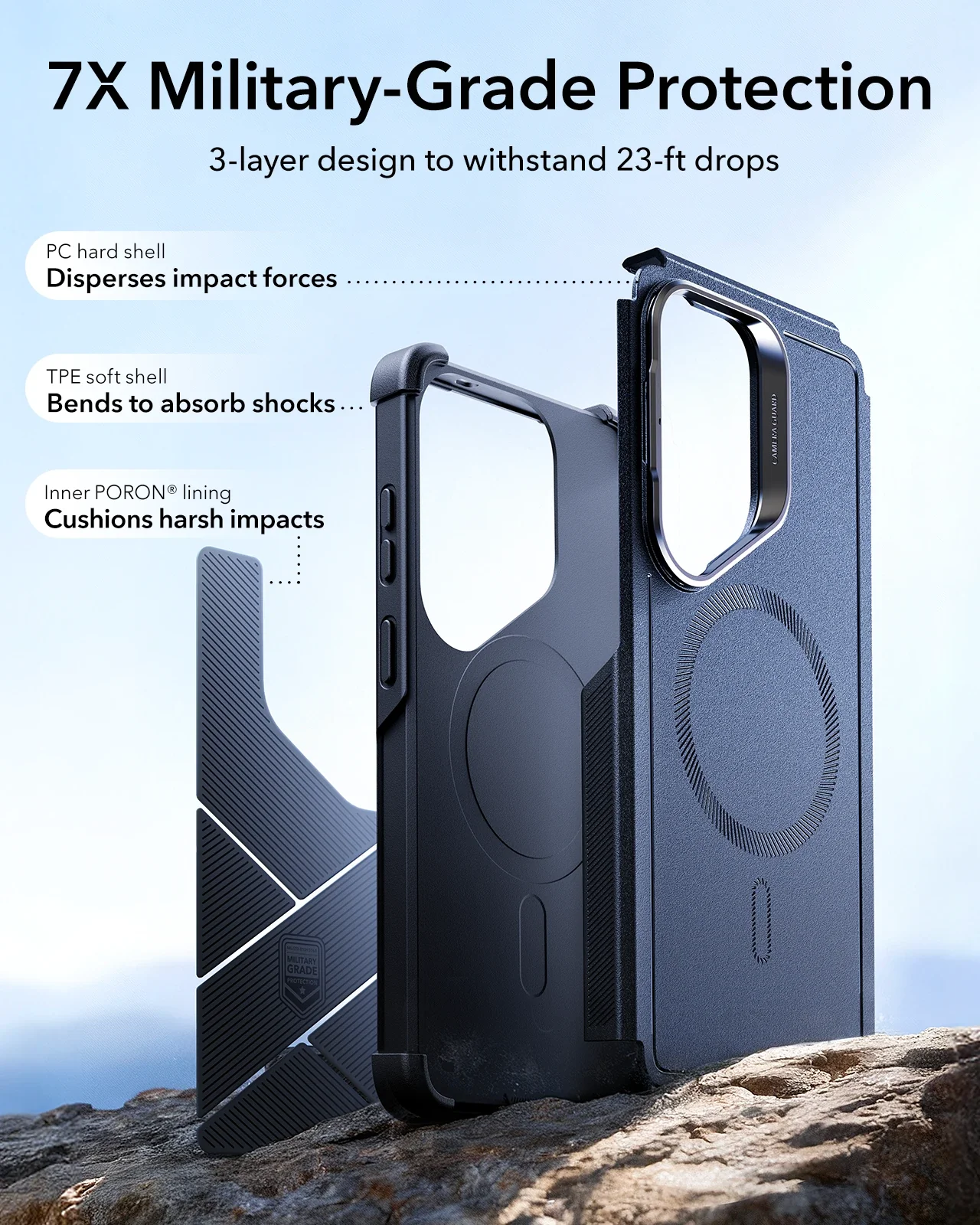 Galaxy S26 Ultra Bundle Cyber Tough Magnetic Case (Stash Stand) and Armorite® Privacy Screen Protector - Navy Blue - Image 4