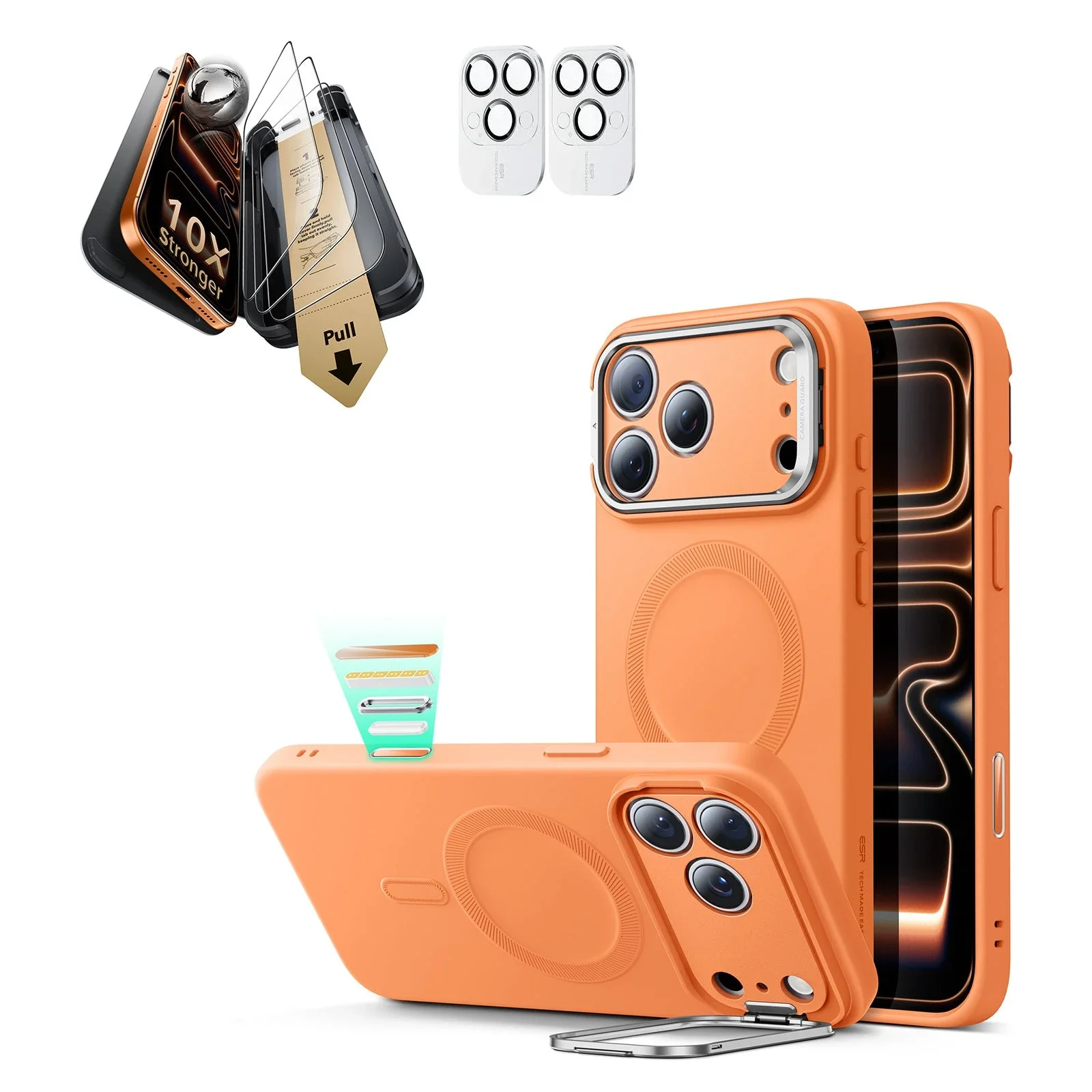 iPhone 17 Pro Bundle Cloud Soft Magnetic Case (Camera Control, Stash Stand) and Armorite Pro Screen Protector - Orange