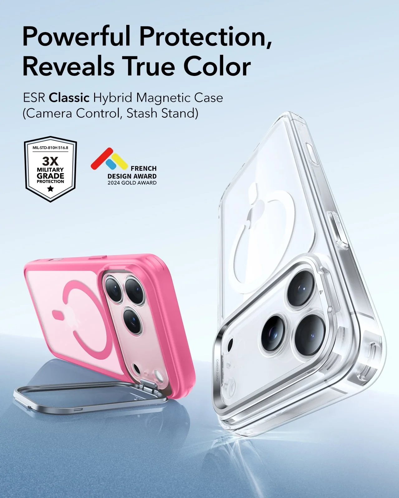 iPhone 17 Pro Classic Hybrid Magnetic Case (Camera Control, Stash Stand) - Frosted Pink - Image 2