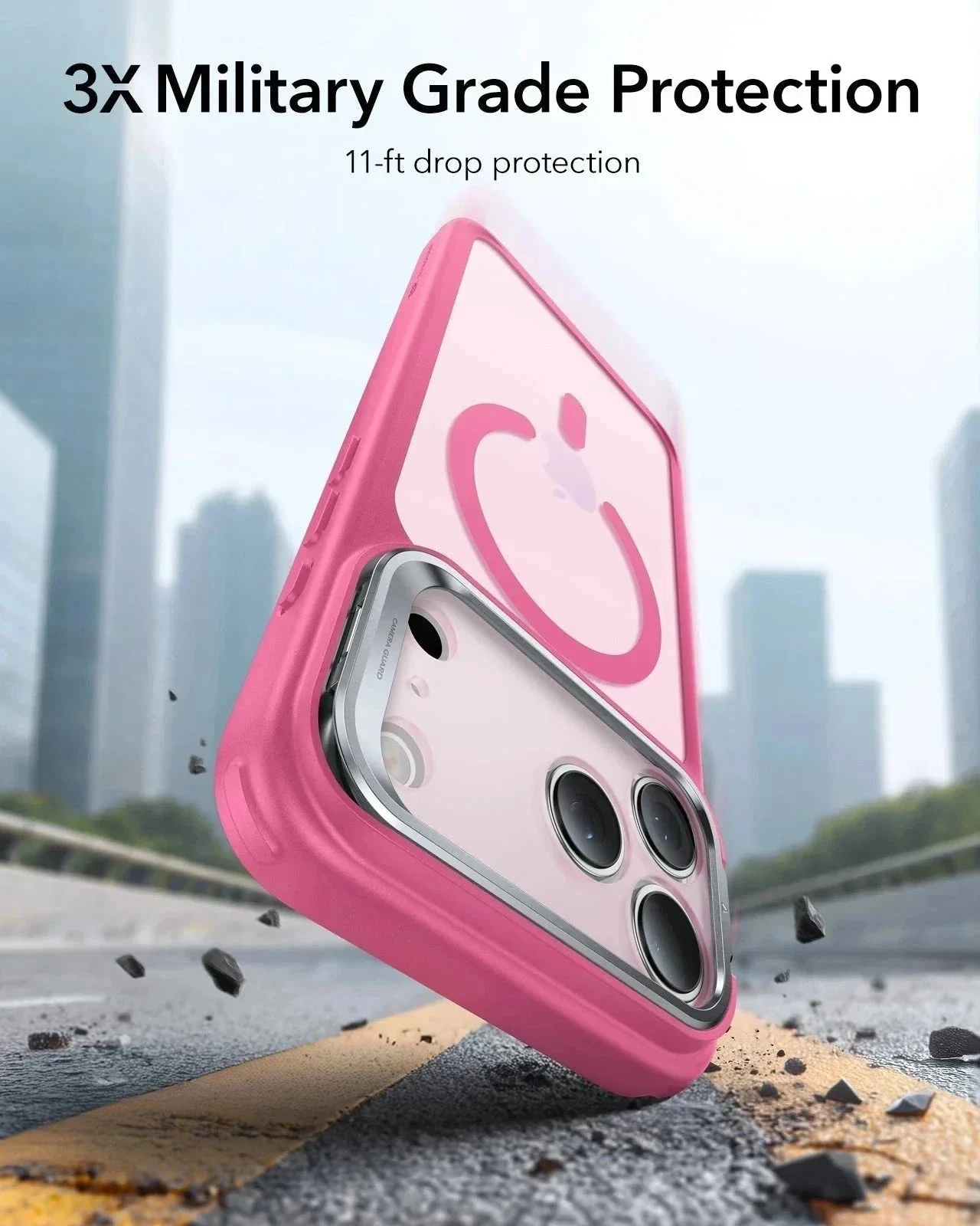 iPhone 17 Pro Max Bundle Classic Hybrid Magnetic Case (Camera Control, Stash Stand) and Armorite Privacy Screen Protector - Frosted Pink - Image 3