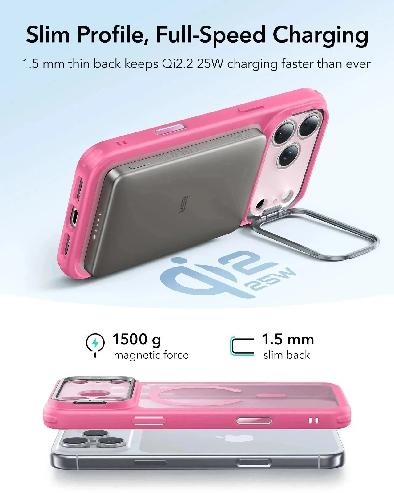 iPhone 17 Pro Max Bundle Classic Hybrid Magnetic Case (Camera Control, Stash Stand) and Armorite Privacy Screen Protector - Frosted Pink - Image 6