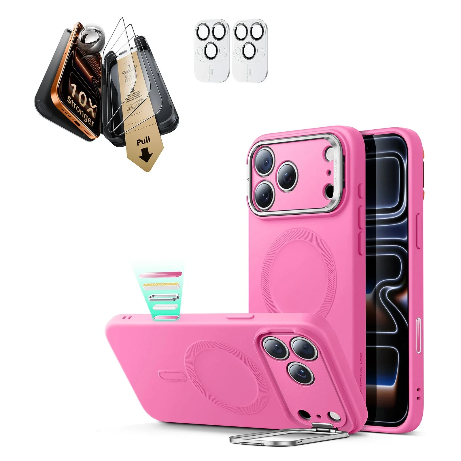 iPhone 17 Pro Bundle Cloud Soft Magnetic Case (Camera Control, Stash Stand) and Armorite Pro Screen Protector - Rosy Pink